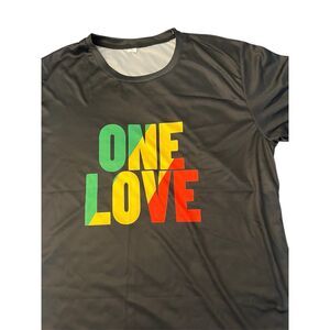 One Love Rasta Reggae Graphic T-Shirt Black Unisex XL